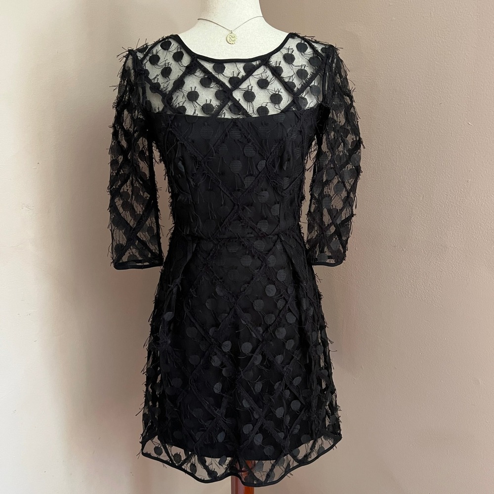 Milly Celia Black Textured‎ Dot Sheer Overlay Dress Coquette Whimsygoth Size 0